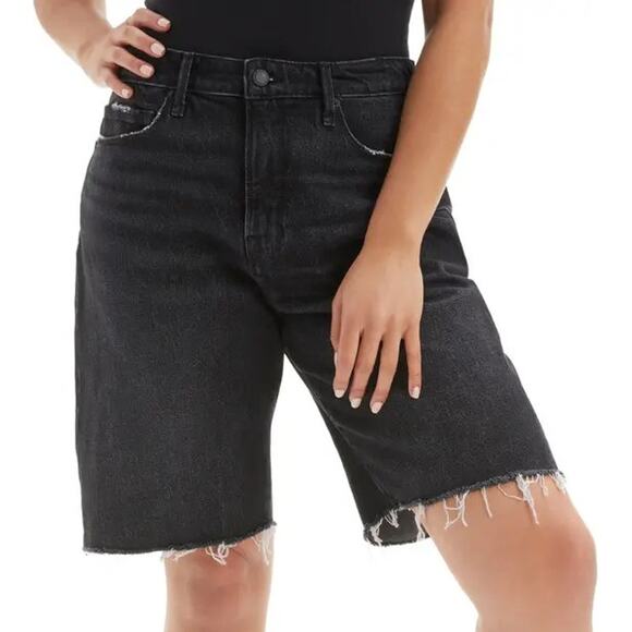 Good American Pants - Good American Good 90's Bermuda Shorts Fitted Waist Raw Hem Black227 0/25 NWT